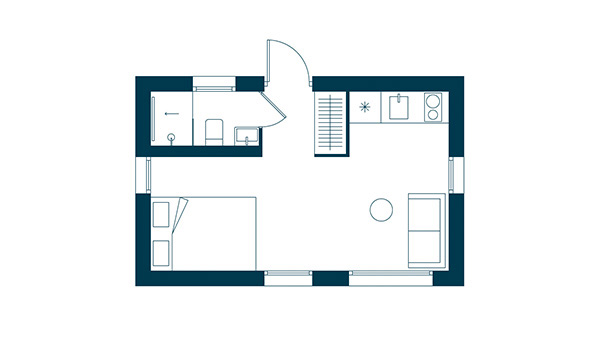 Wohncontainer Grundriss 1-Zimmer