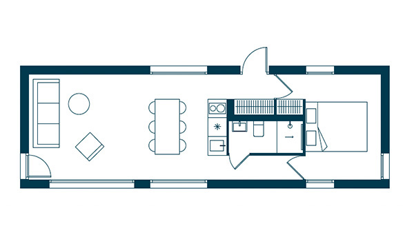 Wohncontainer Grundriss 2-Zimmer V1