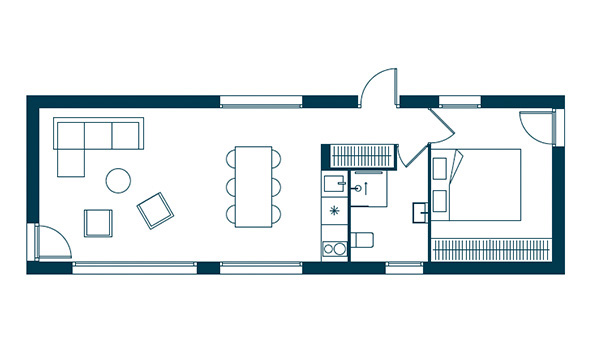 Wohncontainer Grundriss 2-Zimmer V2