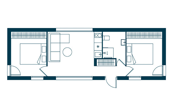 Wohncontainer Grundriss 3-Zimmer V1