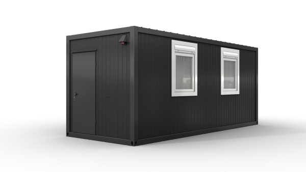 Bürocontainer isoliert, 6055 x 2435 x 2600 mm (L x B x H),  inkl. Elektropaket, 2 Fenster, Lackierung RAL 7016 anthrazit - Variante 1