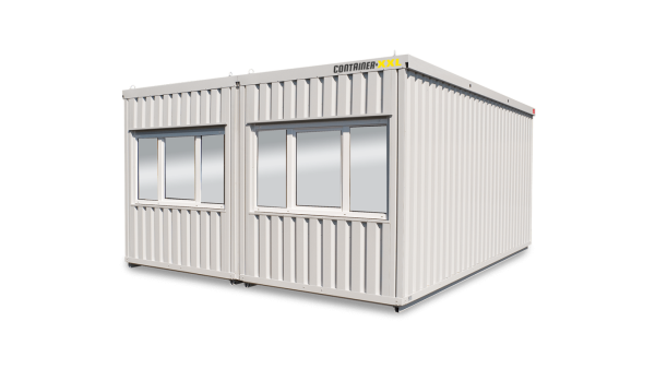 Bürocontainer isoliert, 13 qm, H2950 x B6010 x T5070 mm, inkl. Heizung und WC, 3 Fenster, RAL 7035 lichtgrau