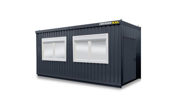 Bürocontainer isoliert, 13 qm, H2950 x B6010 x T2530 mm, inkl. Heizung, 2 Fenster, RAL 7016 anthrazitgrau