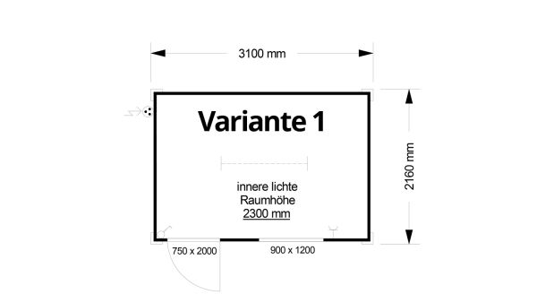 Bürocontainer isoliert, 3100 x 2160 x 2540 mm (L x B x H),  inkl. Elektropaket, 1 Fenster, Lackierung RAL 9002 grau-weiß - Variante 1