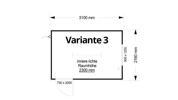 Bürocontainer isoliert, 3100 x 2160 x 2540 mm (L x B x H),  inkl. Elektropaket, 1 Fenster, Lackierung RAL 9002 grau-weiß - Variante 3