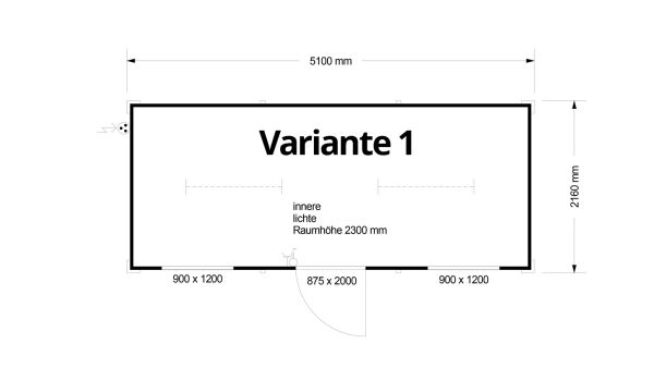 Bürocontainer isoliert, 5100 x 2160 x 2540 mm (L x B x H),  inkl. Elektropaket, 2 Fenster, Lackierung RAL 9002 grau-weiß - Variante 1