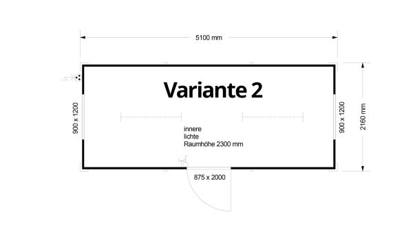 Bürocontainer isoliert, 5100 x 2160 x 2540 mm (L x B x H),  inkl. Elektropaket, 2 Fenster, Lackierung RAL 9002 grau-weiß - Variante 2