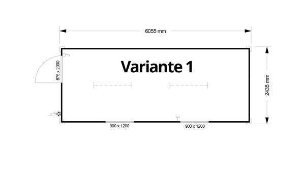 Bürocontainer isoliert, 6055 x 2435 x 2600 mm (L x B x H),  inkl. Elektropaket, 2 Fenster, Lackierung RAL 9002 grau-weiß - Variante 1