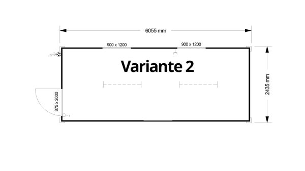 Bürocontainer isoliert, 6055 x 2435 x 2600 mm (L x B x H),  inkl. Elektropaket, 2 Fenster, Lackierung RAL 9002 grau-weiß - Variante 2