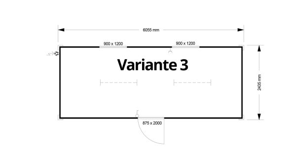 Bürocontainer isoliert, 6055 x 2435 x 2600 mm (L x B x H),  inkl. Elektropaket, 2 Fenster, Lackierung RAL 9002 grau-weiß - Variante 3