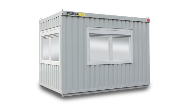 Bürocontainer isoliert, 8 qm, H2950 x B4045 x T2530 mm, inkl. Heizung, 3 Fenster, RAL 7035 lichtgrau