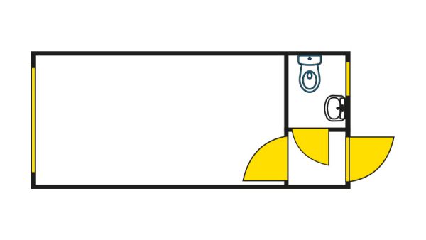 Bürocontainer isoliert, 13 qm, H2950 x B6010 x T2530 mm, inkl. Heizung und WC, 2 Fenster, RAL 7035 lichtgrau