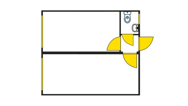 Bürocontainer isoliert, 13 qm, H2950 x B6010 x T5070 mm, inkl. Heizung und WC, 3 Fenster, RAL 7035 lichtgrau