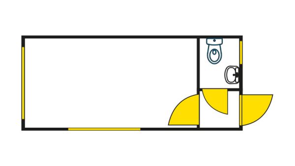 Bürocontainer isoliert, 13 qm, H2950 x B6010 x T2530 mm, inkl. Heizung und WC, 3 Fenster, RAL 7035 lichtgrau