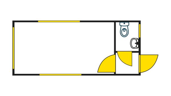 Bürocontainer isoliert, 13 qm, H2950 x B6010 x T2530 mm, inkl. Heizung und WC, 4 Fenster, RAL 7035 lichtgrau