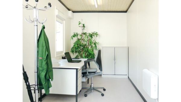 Bürocontainer isoliert, 13 qm, H2950 x B6010 x T2530 mm, inkl. Heizung und WC, 2 Fenster, RAL 7035 lichtgrau