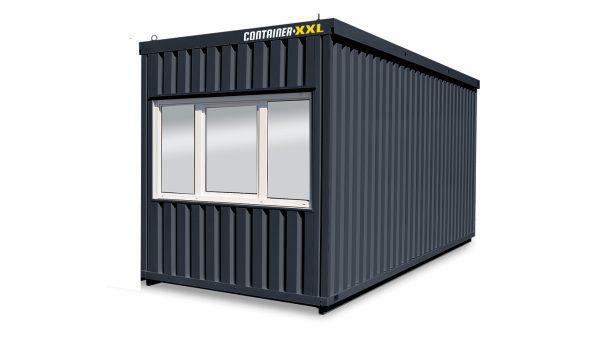 Bürocontainer isoliert, 13 qm, H2950 x B6010 x T2530 mm, inkl. Heizung und WC, 2 Fenster, RAL 7016 anthrazitgrau