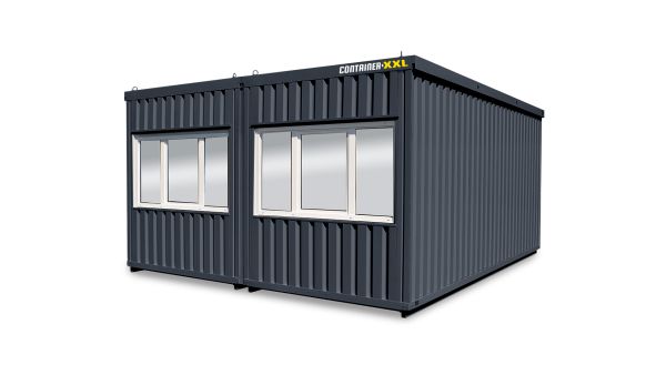 Bürocontainer isoliert, 13 qm, H2950 x B6010 x T5070 mm, inkl. Heizung und WC, 3 Fenster, RAL 7016 anthrazitgrau