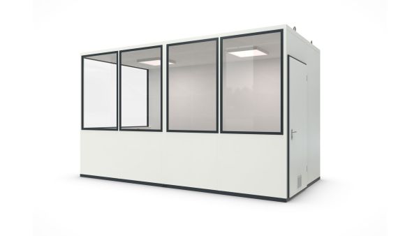 Hallenbüro MultiFlex 10, H2660 x B4560 x T2280 mm, ca. 10 m² Grundfläche, mit Office Plus Elektropaket, Farbe RAL 9002 - Grauweiß