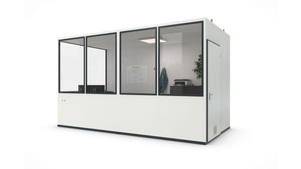 Hallenbüro MultiFlex 10, H2660 x B4560 x T2280 mm, ca. 10 m² Grundfläche, Starter Plus Elektropaket, Farbe RAL 9002 - Grauweiß