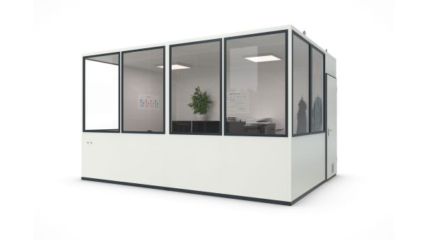 Hallenbüro MultiFlex 15, H2660 x B4560 x T3390 mm, ca. 15 m² Grundfläche, Office Plus Elektropaket, Farbe RAL 9002 - Grauweiß