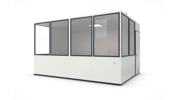 Hallenbüro MultiFlex 15, H2660 x B4560 x T3390 mm, ca. 15 m² Grundfläche, Starter Plus Elektropaket, Farbe RAL 9002 - Grauweiß