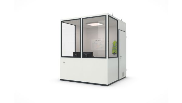 Hallenbüro MultiFlex 5, H2660 x B2280 x T2280 mm, ca. 5 m² Grundfläche, Starter Plus Elektropaket, Farbe RAL 9002 - Grauweiß