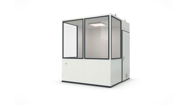 Hallenbüro MultiFlex 5, H2660 x B2280 x T2280 mm, ca. 5 m² Grundfläche, Starter Plus Elektropaket, Farbe RAL 9002 - Grauweiß