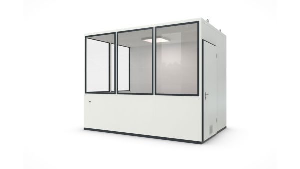 Hallenbüro MultiFlex 7, H2660 x B3390 x T2280 mm, ca. 7 m² Grundfläche, Starter Plus Elektropaket, Farbe RAL 9002 - Grauweiß