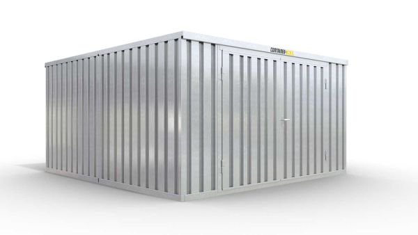 Lagercontainer XL2  – 21 qm, H2115 x B5080 x T4340 mm, verzinkt, ohne Fußboden, 2750 mm Doppelflügeltür mittig in Stirnseite, zerlegt