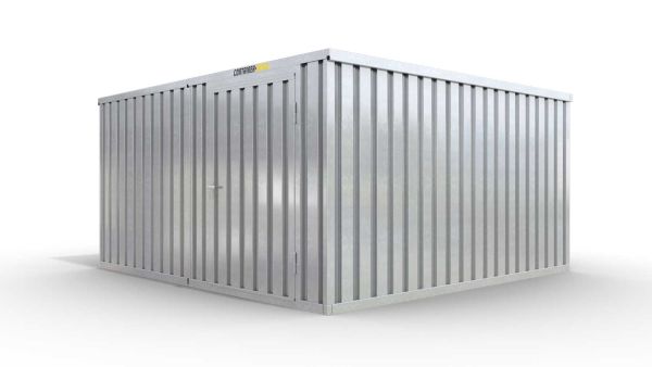 Lagercontainer M2  – 12 qm, H2115 x B3050 x T4340 mm, verzinkt, ohne Fußboden, 1270 mm Einflügeltür mittig in Modul D, zerlegt