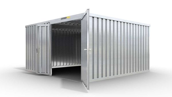 Lagercontainer XL2  – 21 qm, H2115 x B5080 x T4340 mm, verzinkt, ohne Fußboden, 1830 mm Doppelflügeltür mittig in Modul D, zerlegt