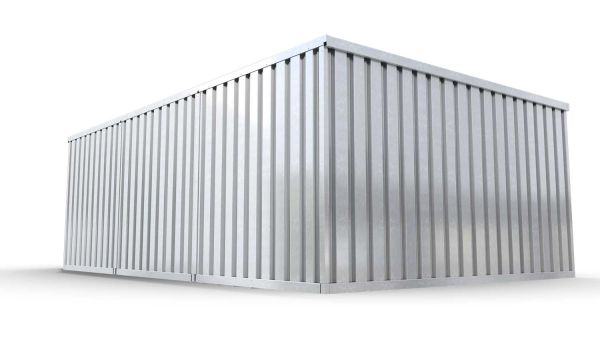 Lagercontainer L3  – 25 qm, H2115 x B4050 x T6520 mm, verzinkt, ohne Fußboden, 1270 mm Einflügeltür mittig in Breitseite, zerlegt