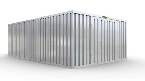 Lagercontainer XL3  – 32 qm, H2150 x B5080 x T6520 mm, verzinkt, mit Holzfußboden, 1830 mm Doppelflügeltür mittig in Stirnseite, zerlegt