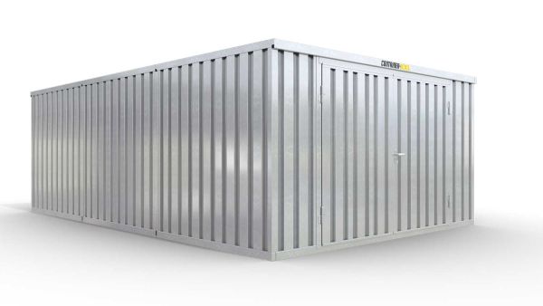 Lagercontainer XL3  – 32 qm, H2115 x B5080 x T6520 mm, verzinkt, ohne Fußboden, 2750 mm Doppelflügeltür mittig in Stirnseite, zerlegt