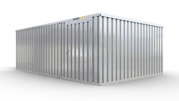 Lagercontainer XL3  – 32 qm, H2150 x B5080 x T6520 mm, verzinkt, mit Holzfußboden, 1270 mm Einflügeltür mittig in Modul D, zerlegt