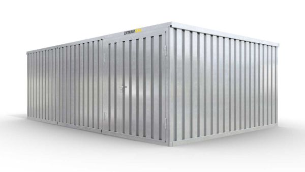 Lagercontainer L3  – 25 qm, H2115 x B4050 x T6520 mm, verzinkt, ohne Fußboden, 1830 mm Doppelflügeltür mittig in Modul D, zerlegt