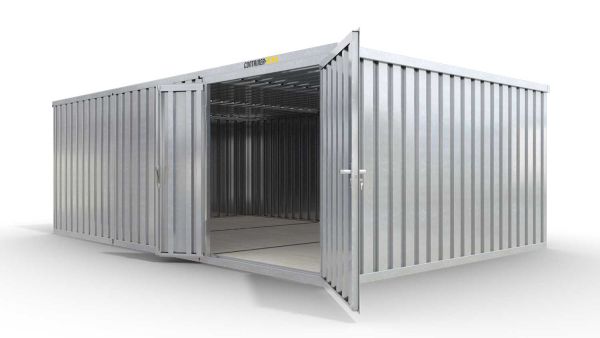 Lagercontainer XL3  – 32 qm, H2150 x B5080 x T6520 mm, verzinkt, mit Holzfußboden, 1830 mm Doppelflügeltür mittig in Modul D, zerlegt