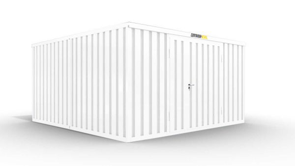 Isolierter Lagercontainer-Anlage – 20 qm, 2500 x 5080 x 4340 mm, grauweiß, mit isoliertem Boden, 1840 mm Doppelflügeltür mittig in Stirnseite, vormontiert