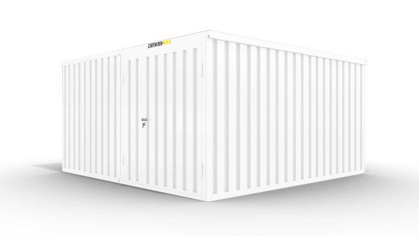 Isolierter Lagercontainer-Anlage – 20 qm, 2500 x 5080 x 4340 mm, grauweiß, mit isoliertem Boden, 1840 mm Doppelflügeltür mittig in Modul D, vormontiert