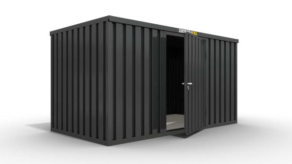 Lagercontainer XL  – 10 qm, H2150 x B5080 x T2170 mm, Außenwandlackierung anthrazit, Dach außen verzinkt, mit Holzfußboden, 1270 mm Einflügeltür mittig in Breitseite, montiert