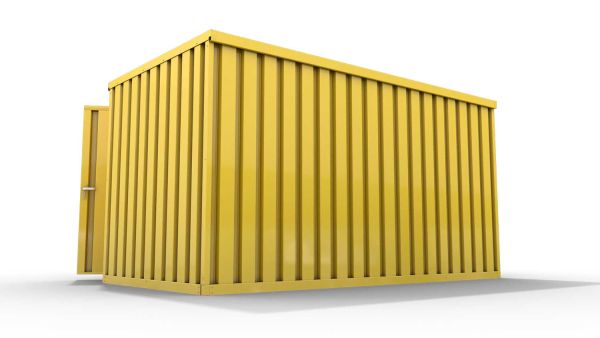 Lagercontainer L++  – 9 qm, H2595 x B4050 x T2540 mm, Außenwandlackierung RAL 1003 signalgelb, Dach außen verzinkt, mit Holzfußboden, 1830 mm Doppelflügeltür mittig in Breitseite, Erfolgt montiert als Schnellbausatz mit Montageanleitung