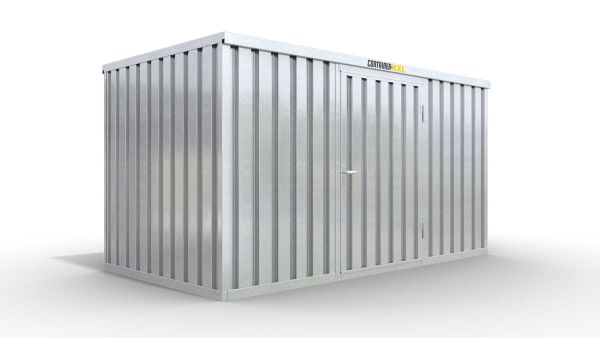 Lagercontainer M  – 6 qm, H2150 x B3050 x T2170 mm, verzinkt, mit Holzfußboden, 1270 mm Einflügeltür mittig in Breitseite, zerlegt