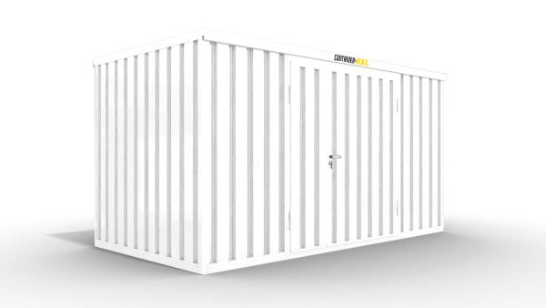 Isolierter Lagercontainer – 6 qm, 2465 x 3050 x 2170 mm, grauweiß, mit isoliertem Boden, 1840 mm Doppelflügeltür mittig in Breitseite, montiert