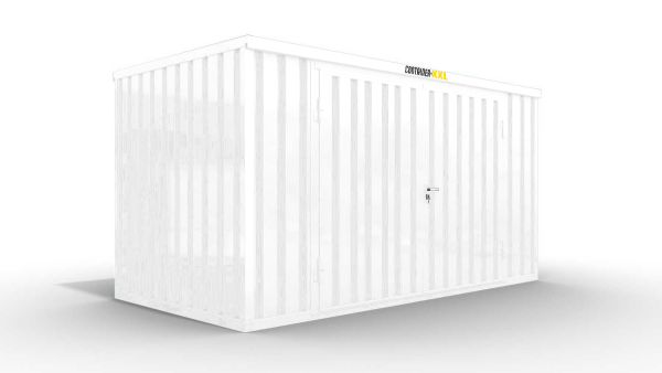 Isolierter Lagercontainer – 8 qm, 2465 x 4050 x 2170 mm, grauweiß, mit isoliertem Boden, 2400 mm Doppelflügeltür mittig in Breitseite, montiert