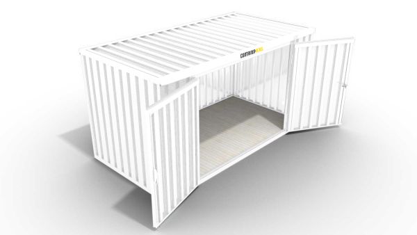 Isolierter Lagercontainer – 8 qm, 2465 x 4050 x 2170 mm, grauweiß, mit isoliertem Boden, 2400 mm Doppelflügeltür mittig in Breitseite, montiert