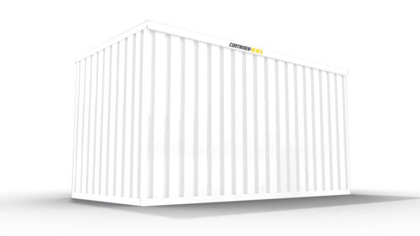 Isolierter Lagercontainer – 12 qm, 2465 x 6080 x 2170 mm, grauweiß, mit isoliertem Boden, 1180 mm Einflügeltür mittig in Stirnseite, montiert