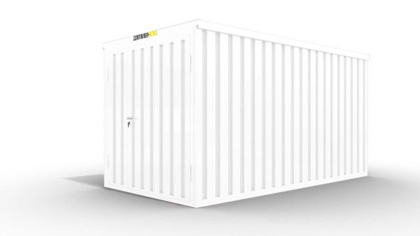 Isolierter Lagercontainer – 8 qm, 2465 x 4050 x 2170 mm, grauweiß, mit isoliertem Boden, 1840 mm Doppelflügeltür mittig in Stirnseite, montiert