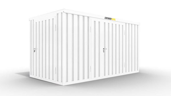 Isolierter Lagercontainer – 8 qm, 2465 x 4050 x 2170 mm, verzinkt, mit isoliertem Boden, 1840 mm Doppelflügeltür mittig in Breitseite und 1180 mm Einflügeltür mittig in Stirnseite, montiert