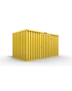 Lagercontainer M  – 6 qm, H2150 x B3050 x T2170 mm, Außenwandlackierung RAL 1003 signalgelb, Dach außen verzinkt, mit Holzfußboden, 1270 mm Einflügeltür mittig in Breitseite, montiert